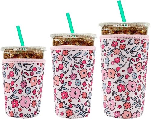 Miniatura 29 de YR Funda aislante de neopreno reutilizable para tazas de café helado, paquete de 3 fundas para bebidas heladas y calientes, enfriador de bebidas
