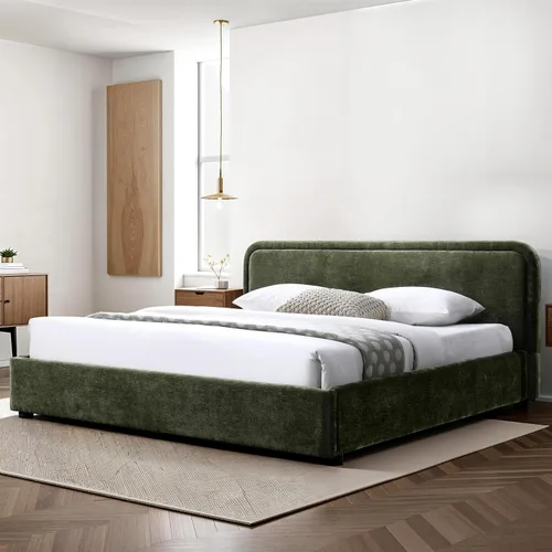 Miniatura 17 de Chloe - Cama de plataforma tapizada No requiere somier (borde negro, marco de cama queen)