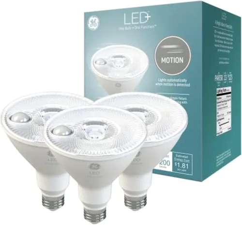 Miniatura 14 de GE LED+ Bombillas de luz LED con sensor de movimiento, 14W, focos de inundación de seguridad para exteriores PAR38, blanco cálido, CAC (paquete de 2)