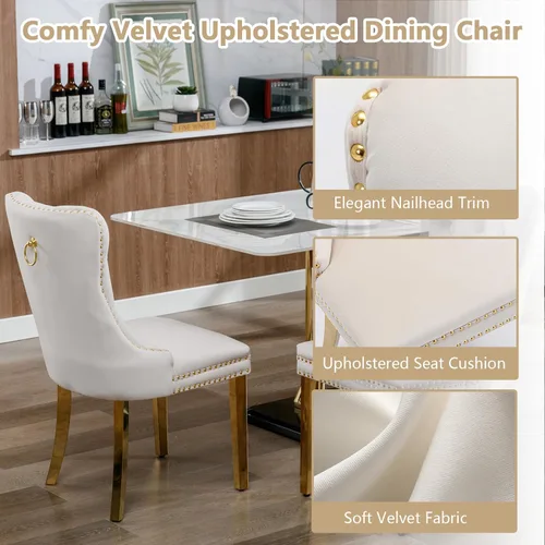 Miniatura 7 de Henf Juego de mesa de comedor de mármol sintético de 68 pulgadas para 6, juego de mesa de comedor de 7 piezas con 6 sillas copetudas de terciopelo