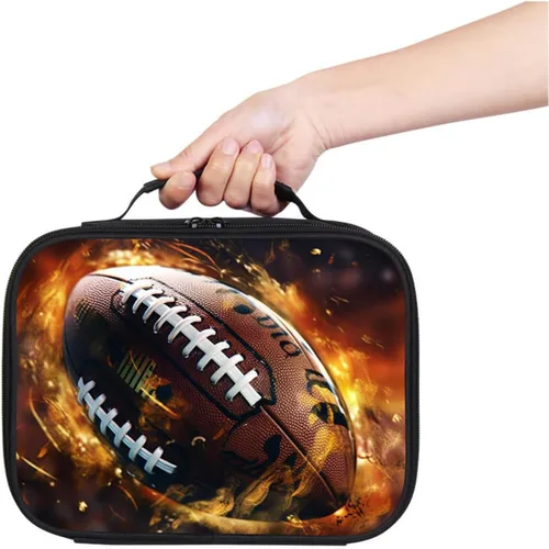 Miniatura 2 de Lonchera de fútbol americano para niños y niñas, bolsa de almuerzo escolar para niños, capa aislada, poliéster, a prueba de fugas, para niños a