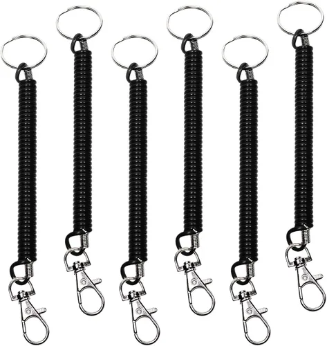 Mini Skater Llavero retráctil en espiral, 6 unidades, con cuerda elástica antipérdida, con cierre de mosquetón de metal para llaves, cartera,