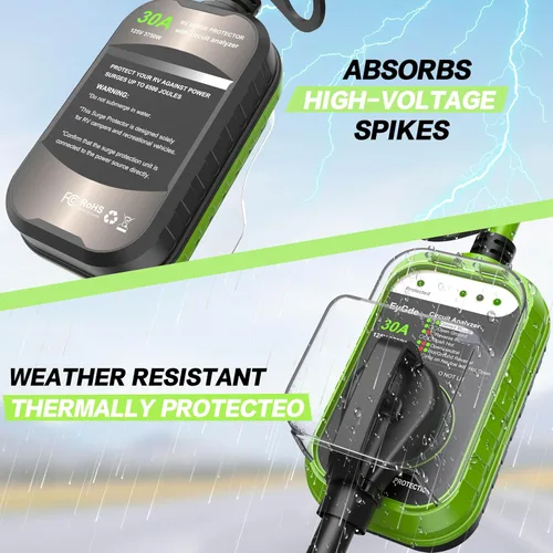 Miniatura 7 de EyGde Protector de sobretensiones para RV de 30 amperios, analizador de circuito RV con cubierta impermeable, protector de voltaje de potencia