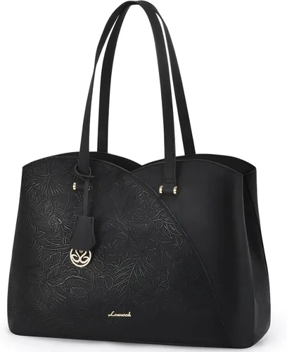 Miniatura 9 de LOVEVOOK Bolso de mano para laptop para mujeres, bolsos de trabajo, bolso para laptop para maestros, bolso de computadora de cuero, carteras Negro