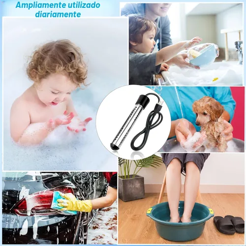 Miniatura 6 de Calentador de agua de inmersión de 2000W, calentador de agua eléctrico portátil con protección de 304 S S y termómetro LCD, calentador de balde