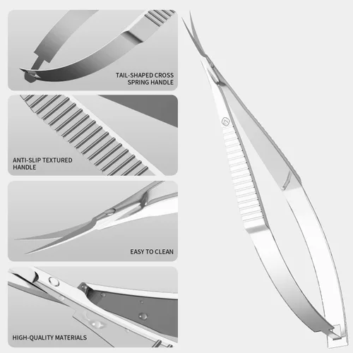 Miniatura 6 de ZIZZON Tijeras de cutículas extra finas curvadas profesionales precisas punta punta kit de aseo para cejas, pestañas, uñas y piel seca