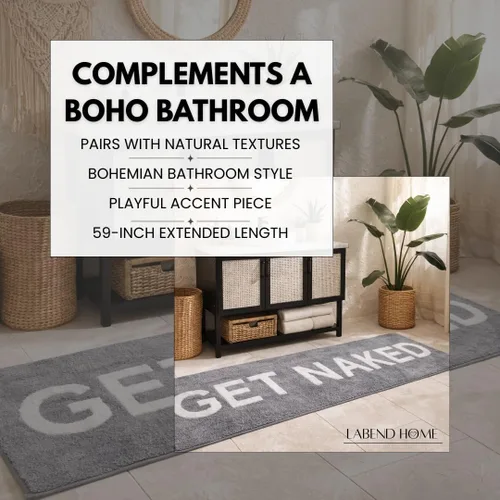 Miniatura 7 de LABEND HOME Alfombra de baño Get Naked de 59 x 24 pulgadas, divertida alfombra de baño, respaldo de microfibra de felpa antideslizante, decoración