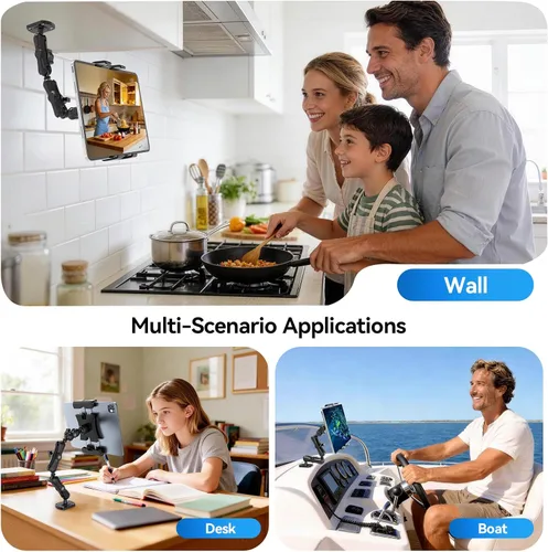 Miniatura 4 de OHLPRO Soporte de tableta con base de taladro resistente para coche y camión, soporte de tablero con brazo ajustable de 360° de 3 etapas para iPad