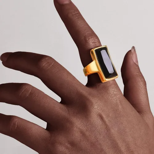 Miniatura 2 de Stainless Steel Gold Plated Rectangular Black Glass Crystal Ring for Women,Best Friend Gift