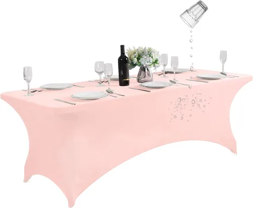 Miniatura 13 de SuperO - Paquete de 2 manteles de elastano impermeables para mesas de 6 pies, mantel elástico universal ajustable para fiestas, banquetes, bodas