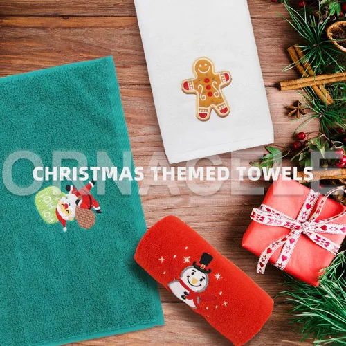 Miniatura 4 de Juego de 3 toallas de mano de gran tamaño para Navidad, 34 x 74 cm 100% algodón grueso toallas de cocina navideñas, diseño decorativo bordado