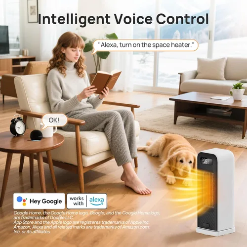 Miniatura 5 de FLANUR Calentadores de espacio para uso en interiores, calentador eléctrico portátil inteligente con termostato, WiFi y control de voz, temporizador