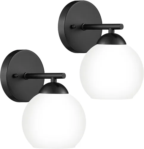 Miniatura 20 de Emak WS114-GD-ML-2PK - Moderno paquete de 2 apliques de pared de globo, luz dorada con pantalla de vidrio de leche para baño, sala de estar, fotos