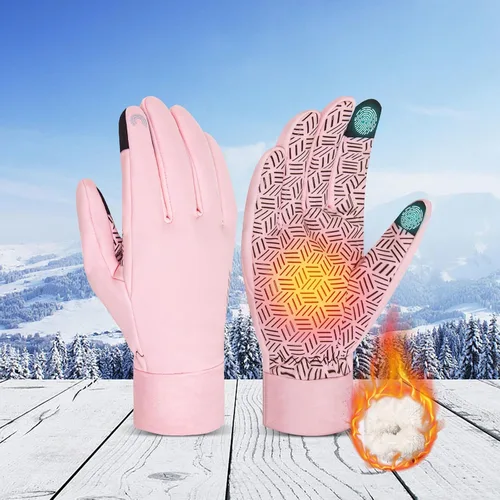 Miniatura 9 de Generic Guantes de invierno de lana para clima frío, impermeables, pantalla táctil, ciclismo, unisex, para adultos, rosa, ambidiestro, sin botones