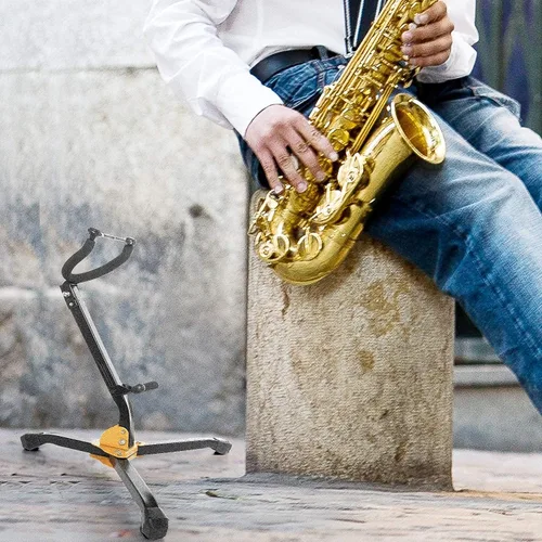 Miniatura 7 de Soporte plegable para saxofón alto, soporte de saxofón alto tenor, diseño de base triangular de metal ajustable, soporte para saxofón, soporte