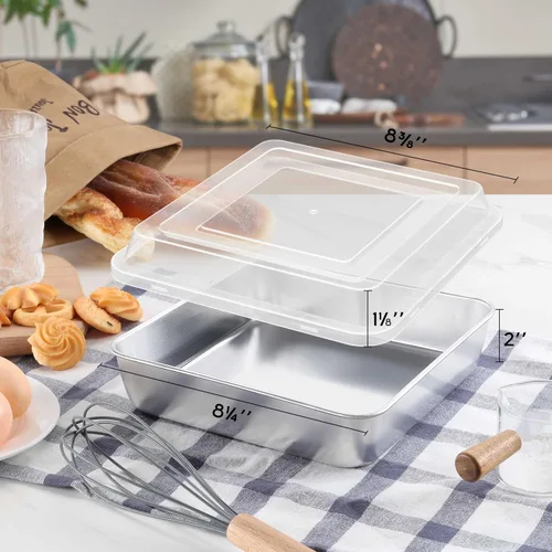 Miniatura 3 de Onader Bandeja cuadrada para hornear pasteles de 8 x 8 pulgadas con tapa, bandeja de lasaña de brownie de acero inoxidable