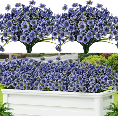 Lnoicy - 24 piezas de flores artificiales para exteriores, decoración de flores de plástico, arbustos de flores falsas resistentes a los rayos UV,
