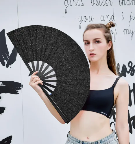 Miniatura 2 de Abanicos rave, gran ventilador plegable de mano para baile de línea, grandes fanáticos de aplaudir, fanáticos del festival, plegable para baile