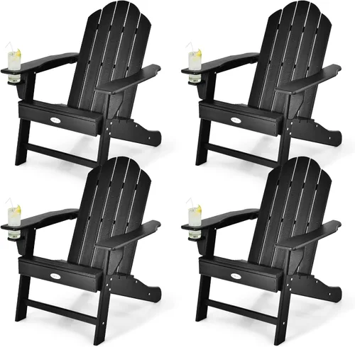 Miniatura 14 de Tangkula Silla Adirondack para exteriores, sillones de polietileno de alta densidad resistentes a la decoloración con soporte para tazas, sillas