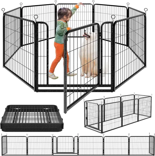 Miniatura 22 de Kfvigoho Corralito para perros para exteriores, extra ancho, 12 paneles de alta resistencia con revestimiento antioxidante, valla para perro