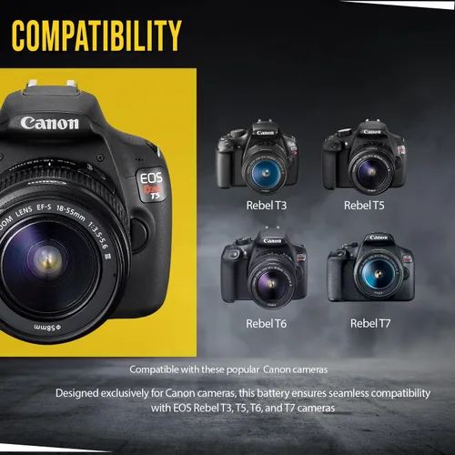 Miniatura 4 de BM Premium Paquete de 3 baterías LP-E10 para cámaras digitales Canon EOS Rebel T3, T5, T6, T7, Kiss X50, Kiss X70, EOS 1100D, EOS 1200D, EOS 1300D