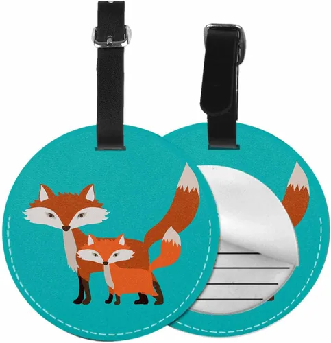 TKS MITLAN Paquete de 1 etiqueta de viaje de piel sintética de zorro de dibujos animados, dos lindos zorros naranjas, bolsa de equipaje de animales,