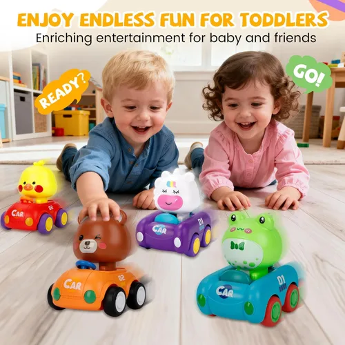 Miniatura 6 de Press and Go - Juguetes de coche para niños pequeños de 1 a 3 años, paquete de 4 autos de empuje para bebés, juego de vehículos de juego para bebés