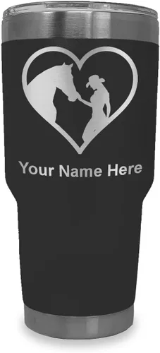 Miniatura 29 de LaserGram Vaso aislado al vacío de 20 onzas, corazón de vaquera de caballo, grabado personalizado incluido (negro)