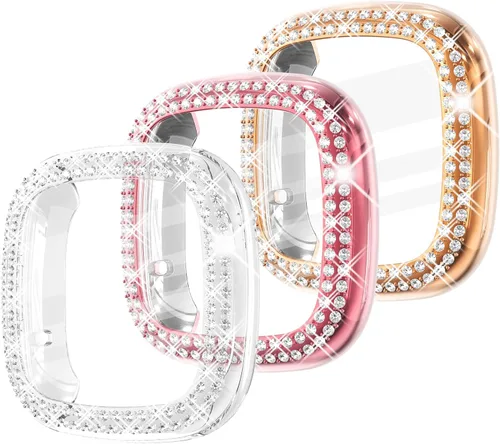 Miniatura 19 de Fullife Paquete de 10 Parachoques de TPU para Fitbit Versa 2, Fundas de Cristal con Diamantes Brillantes HD, Funda Protectora Completa, Resistente a