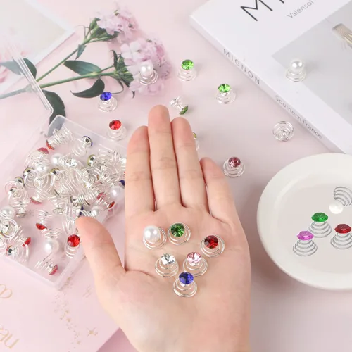 Miniatura 4 de BENBO - Horquillas para el cabello en espiral con diamantes de imitación, 72 unidades, coloridos y brillantes, de cristal, tornados, espirales