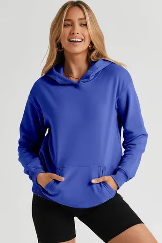 Miniatura 5 de SHEWIN - Sudadera casual con capucha de manga larga para mujer, ligera, color liso, holgada, con bolsillo