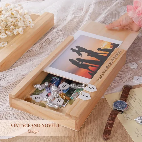 Miniatura 2 de Caja de recuerdo de aniversario con estatua familiar, marco de madera para almacenamiento de recuerdos preciados, regalos de aniversario o boda