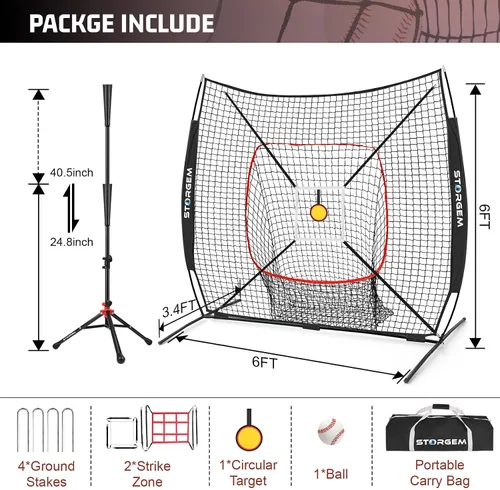Miniatura 2 de Storgem 6'X6' Baseball Softball Practice Net, Portable Baseball Net for Batting, Hitting, Pitching and Fielding, Carry Bag, Strike Zone and Batting