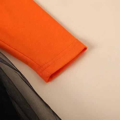 Miniatura 5 de Vestido de princesa de tul de malla de tul de manga larga para niños pequeños (naranja, 2-3 años)