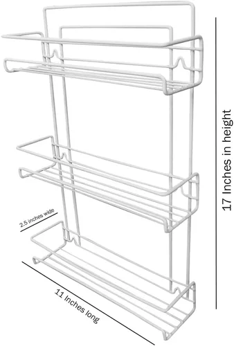 Miniatura 6 de Evelots Estante para especias de 3 niveles, montaje en puerta/pared, metal recubierto resistente, hasta 18 botellas