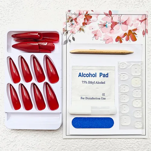 Miniatura 2 de Uñas postizas largas a presión con forma de almendra, uñas postizas acrílicas de color sólido con diseño de espejo de lujo, uñas artificiales