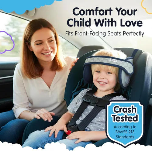 Miniatura 2 de NAPUP Soporte ajustable para la cabeza del asiento de automóvil para niños y niños pequeños que duermen, seguro, cómodo y transpirable (azul oscuro)