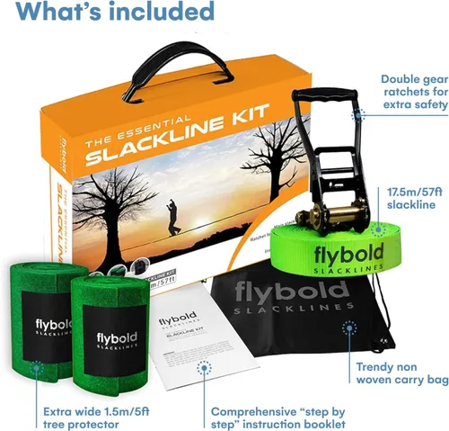 Miniatura 3 de Flybold Kit de eslingas de 17.4m - Eslingas para el patio trasero para niños y adultos con protectores de árboles, bolsa de transporte y broche