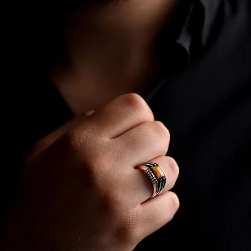 Miniatura 3 de Anillo elegante de plata de ley 925 con diseño especial de ojo de tigre natural para hombre, Metal Metal Piedra, Ojo de tigre