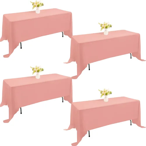 Miniatura 23 de Paquete de 4 manteles rectangulares de poliéster lavables de 60 x 102 pulgadas, color blanco, para mesas de comedor, bodas, bufés, fiestas