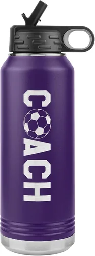 Miniatura 7 de Botella de agua de entrenador de fútbol, 32 onzas, con tapa abatible de acero inoxidable grabada, con pajita, regalo de entrenador de fútbol
