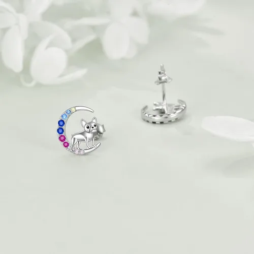 Miniatura 3 de YFN Aretes de tuerca de plata de ley con diseño de luna y animales lindos para mujeres y niñas