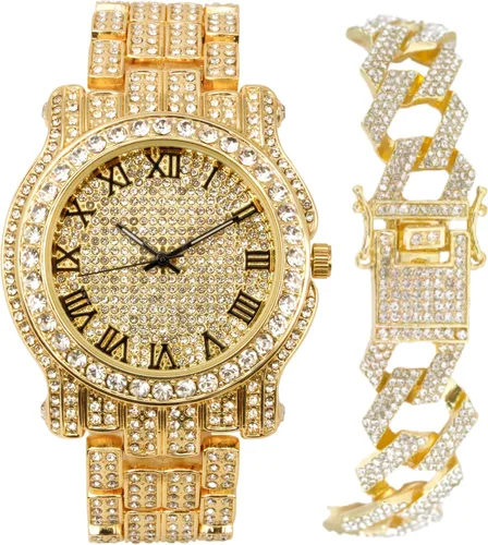 Miniatura 20 de Charles Raymond Bling-ed Out Ultimate Hip Hop Royalty Reloj para hombre con número romano de fácil lectura o indicadores de tiempo de diamantes