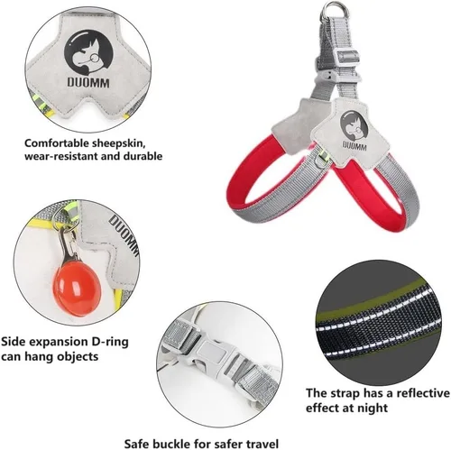 Miniatura 2 de Arnés para perro, chaleco de servicio antitirones con tiras reflectantes y asa de control, ajustable y cómodo para caminar fácilmente, rojo