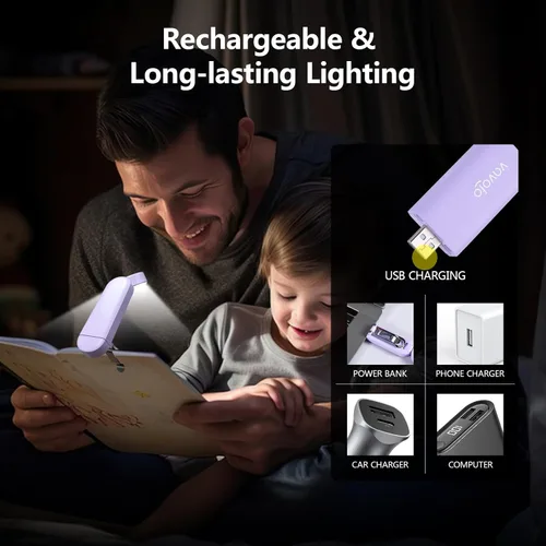 Miniatura 6 de VAVOFO - Luz de lectura recargable USB con clip, bloqueo de luz azul, luz de lectura con marcador de ámbar para gusanos de libros con cuidado