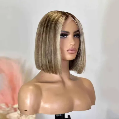 Miniatura 16 de #1B/4/27 - Pelucas de cabello humano corto ondulado en capas con reflejos degradados 13x4 HD transparente con encaje frontal, pelucas de cabello