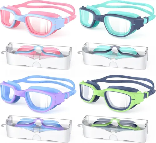 Kids Swim Goggles, Swimming Goggles for Kids 6-14, Anti-Fog UV Protection Pool Glasses for Boys Girls Children Rosa azul+azul púrpura+azul marino