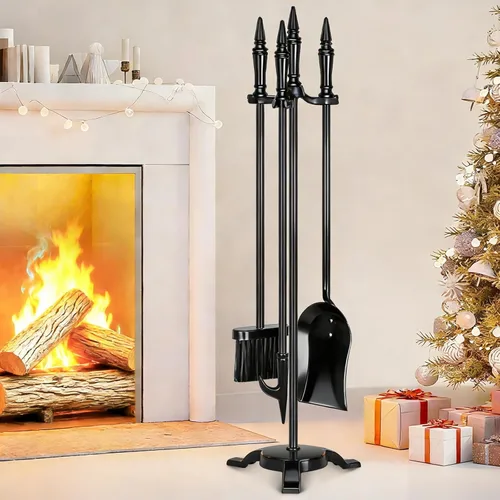 Miniatura 8 de FEED GARDEN Juego de herramientas para chimenea de 5 piezas, 30 pulgadas, moderno de hierro forjado para exteriores, accesorios para chimenea