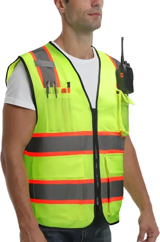 Miniatura 2 de Chaleco de seguridad clase 2 de alta visibilidad con 9 bolsillos, chaleco Hi Vis con tiras reflectantes de 2 pulgadas de ancho, chaleco de seguridad