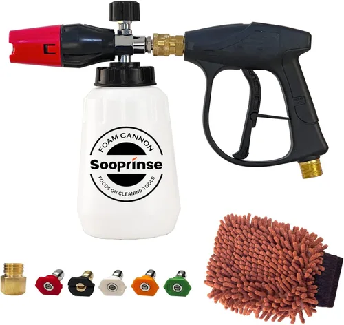Miniatura 12 de Sooprinse Pistola de lavado de alta presión 3000 PSI Max, pistola corta de lavadora a presión con conector rápido de 1/4 pulgadas, M22-14 Negro